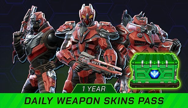 Daily Weapon Skins Pass (1 Year) and Daily Suit Skins Pass (1 Year) listed on Steam